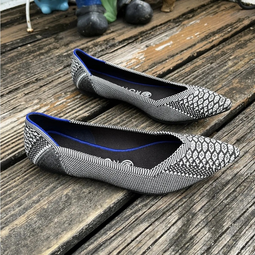 Rothys Black Python Snake Points Sz 7 Ballet Poin… - image 2